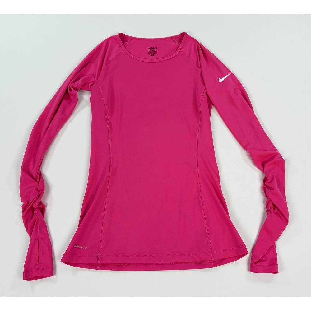 Nike Pro Dri-FIT Long Sleeve Compression Shirt Hot Pink Thumbholes Women's Small
